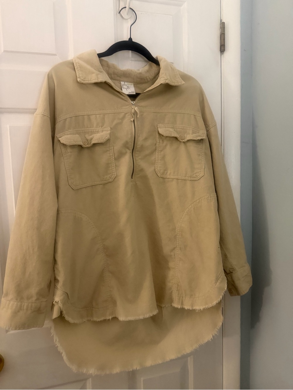 Offline by Aerie Men’s Corduroy Half Zip Utility Shirt M Beige Distressed